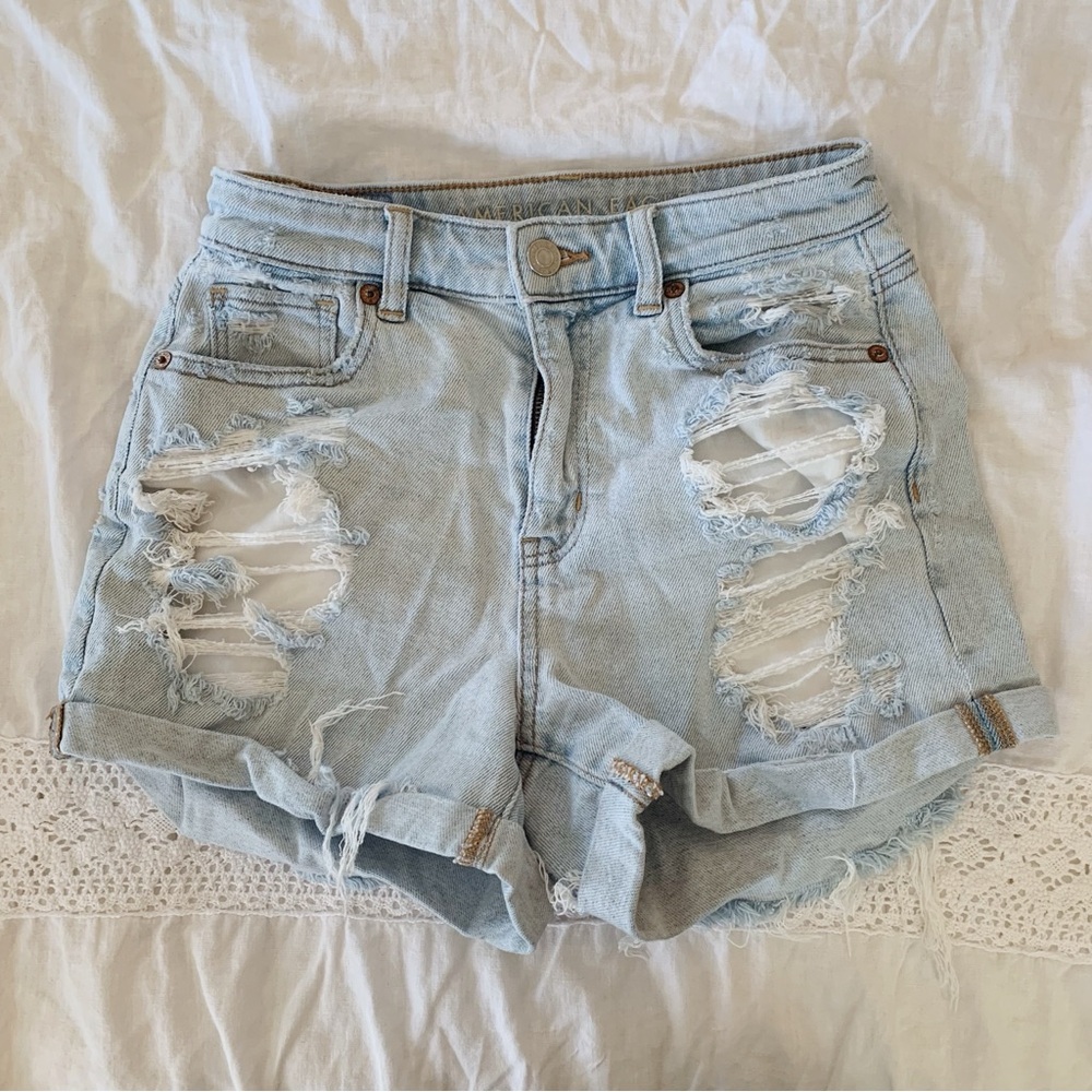 American Eagle High Wasted Light Wash Shorts